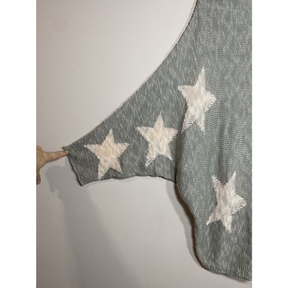 Wishlist Gray & Pink Star Print Open Knit Sweater Dolman Sleeve Summer Size S/M - Picture 4 of 10
